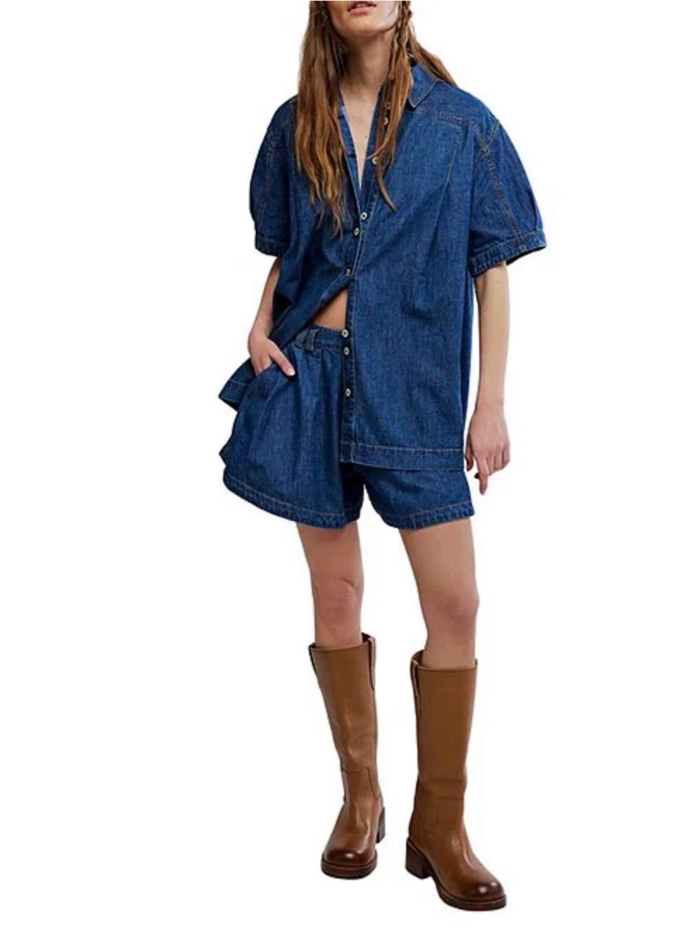 Free People Dark Blue Denim Shorts